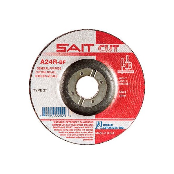 United Abrasives/Sait United Abrasives - Sait Depressed Center Wheel T27 A24R 6"x 1/8" x 7/8" 24 Grit Aluminum Oxide 22045